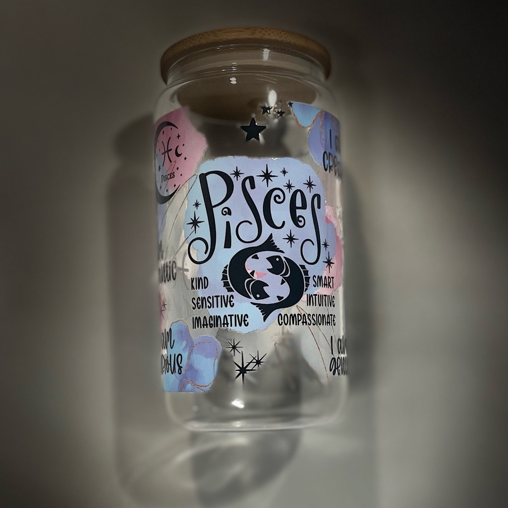 Pisces 16 oz glass cup